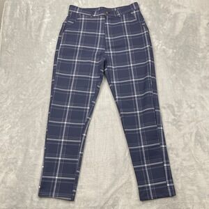 SHEIN Pants Mens Size Small Navy Blue White Plaid Straight Leg Casual Cropped